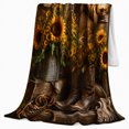 thumbnail image 2 of Western Sunflower Rustic Farmhouse, Cozy Botanical Garden Scene, Warm Flannel Blanket for Ranch House and Living Room, Animal Lovers Birthday Gift, Rustic Home Decor, 2 of 9