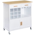 thumbnail image 1 of HOMCOM Portable Kitchen Trolley with Bamboo Top Storage Cabinet and Wine Rack (White), 1 of 10