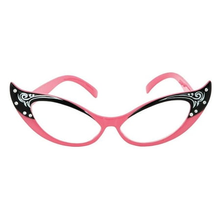 Morris Costumes BB524 Vintage Cat Eyes Pink & Clear Glasses
