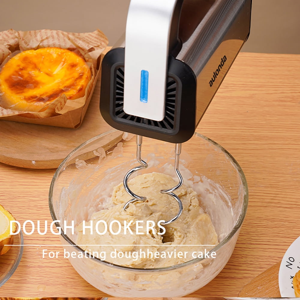 Aulonda 5 Speed Hand Mixer with Turbo Boost,Stainless Steel Kitchen Handheld Mixer Includes 6 Attachments,One-touch baking,Silver