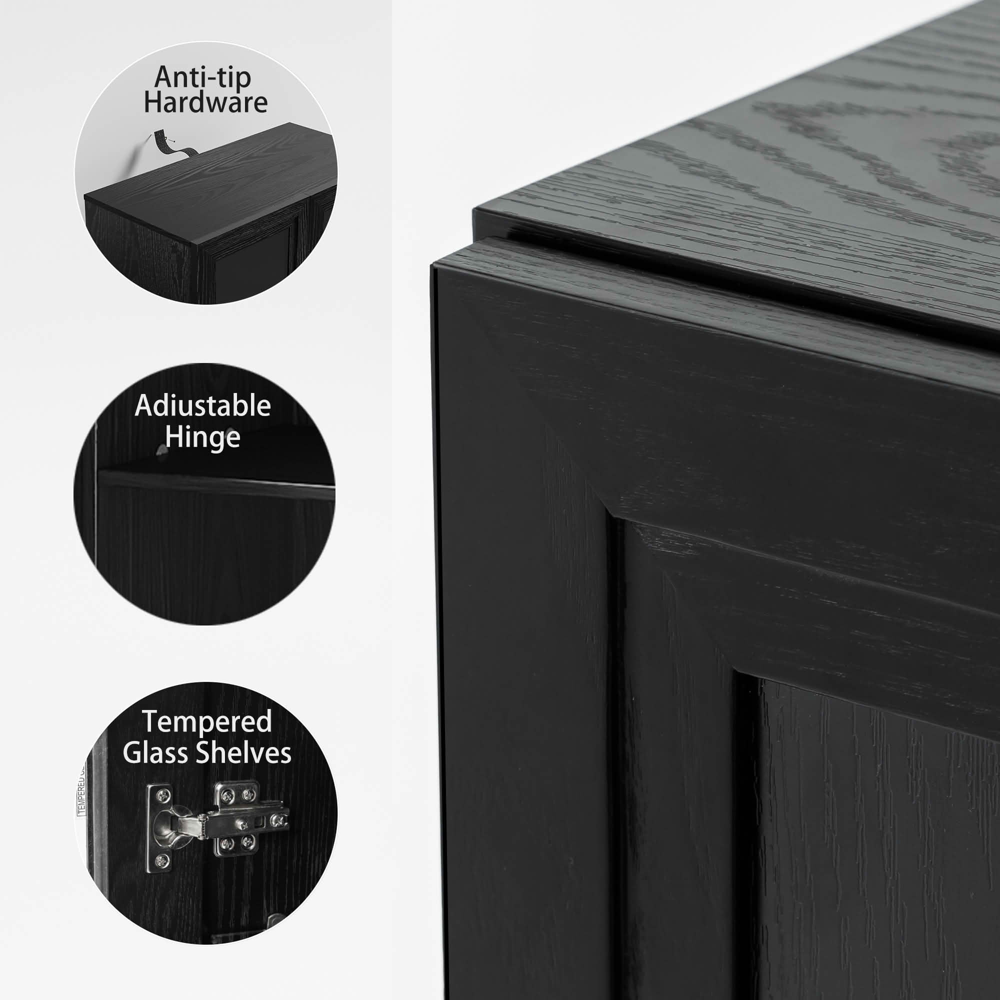 MAYEERTY 31x31x16 Inch Black Wood Grain Storage Cabinet with Solid Wood Door for Living Room