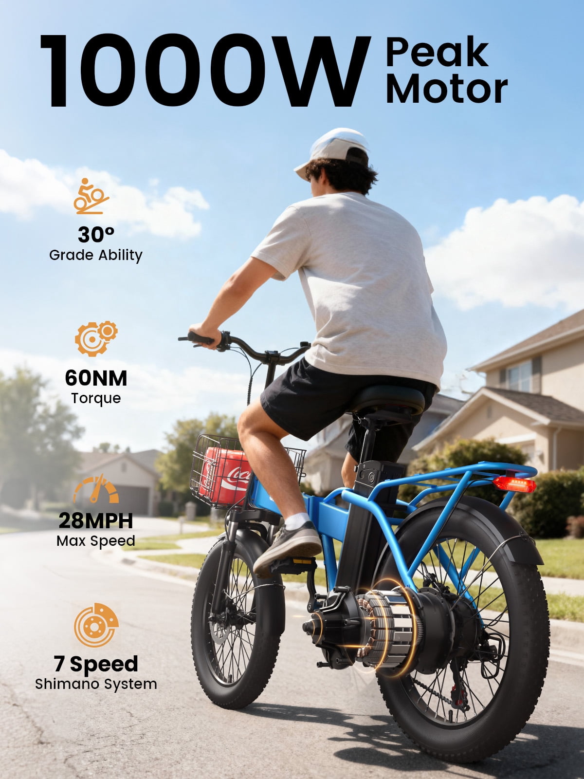 Folding Electric Bikes for Adults 1000W Peak Motor up to 70 Miles Range 28 mph Max Speed 20" x 3.0" Fat Tire Foldable Ebikes 48V 13.5AH Removable Battery 7-Speed E-Mountain Bikes, UL2849 by SGS