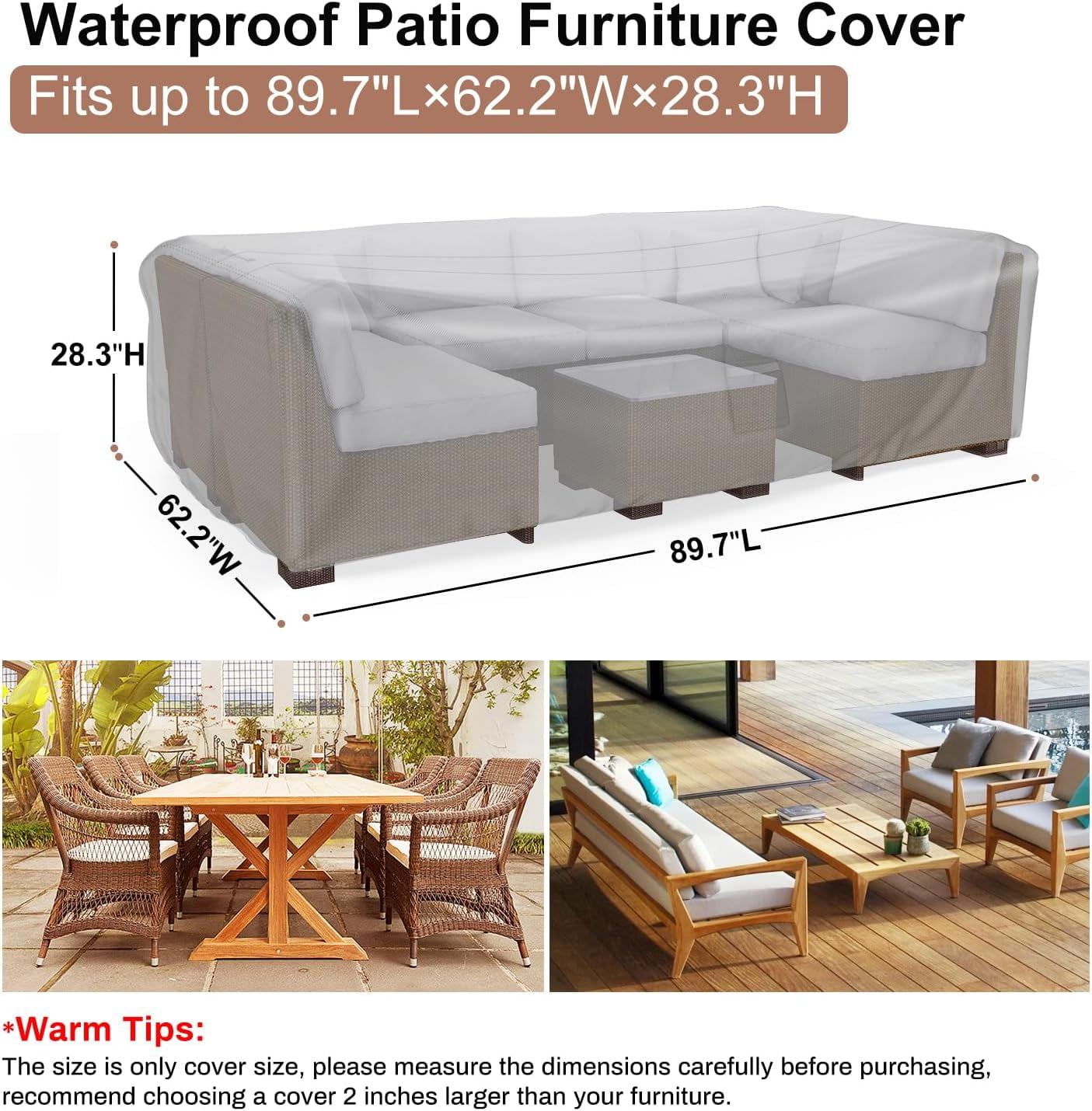 Patio Furniture Set Cover Waterproof, Waterbb Outdoor Sectional Sofa Set Cover Heavy Duty 600D Table and Chair Set Cover 124" L× 70.8" W× 29.1" H