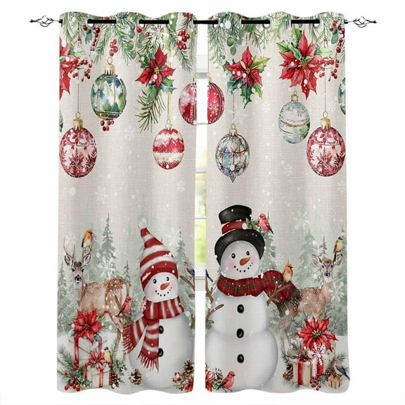 Hokiten Christmas Snowman Blackout Curtains | Light Blocking Print Window Curtains, Xmas Balls Elk Botanical Rustic Thermal Insulated Window Drapes for Living Room Kitchen (2 Panels, 104"W x 90"L)