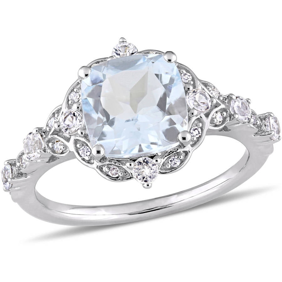 Tangelo 2-3 5 Carat T.G.W. Aquamarine, White Sapphire and Diamond-Accent 14kt White Gold Vintage Ring by Tangelo