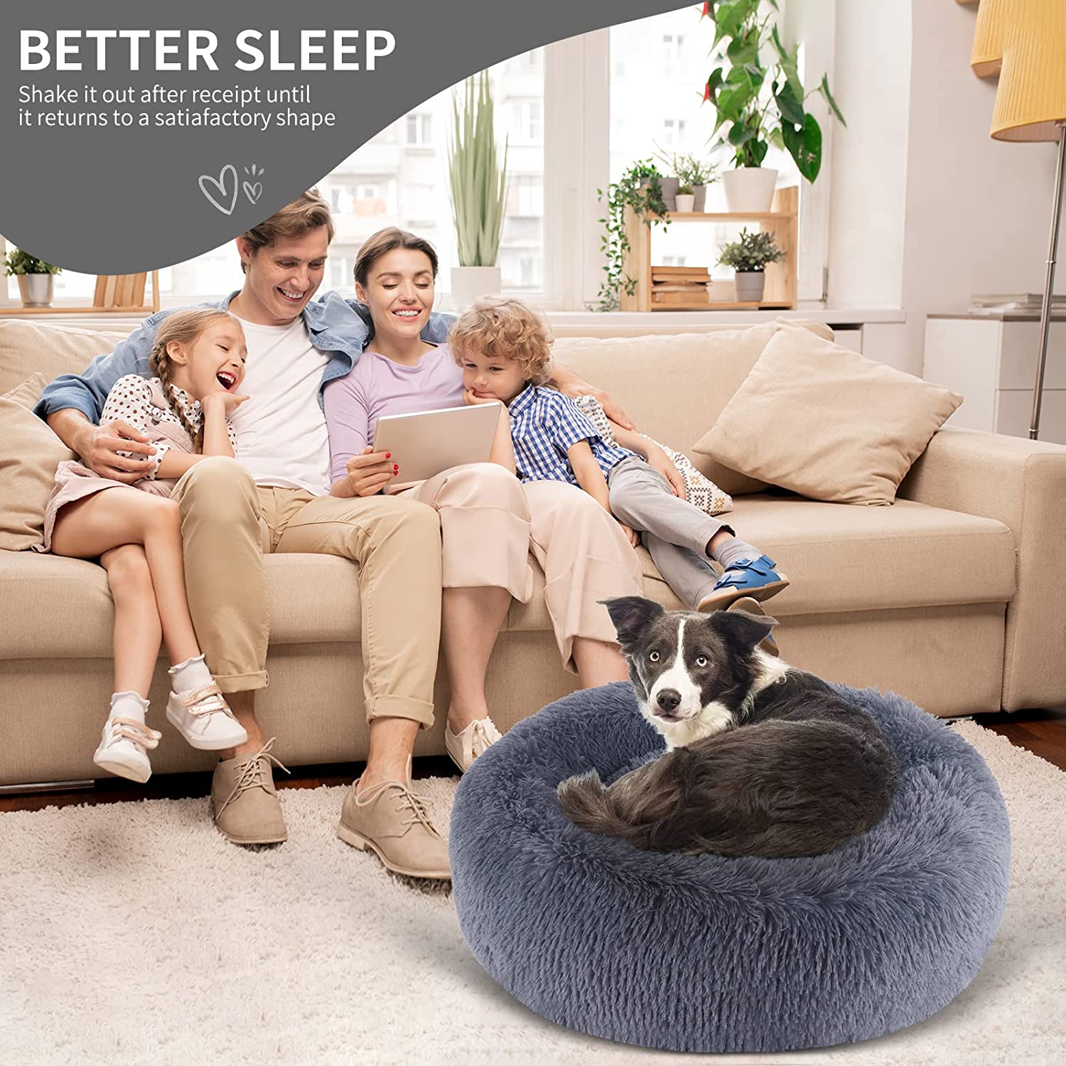 28 Inch Round Plush Pet Bed for Dogs & Cats, Fluffy Soft Warm Calming Dog Bed Cozy Faux Fur Dog Bed Sleeping Kennel Nest, Dark Grey - image 5 of 9