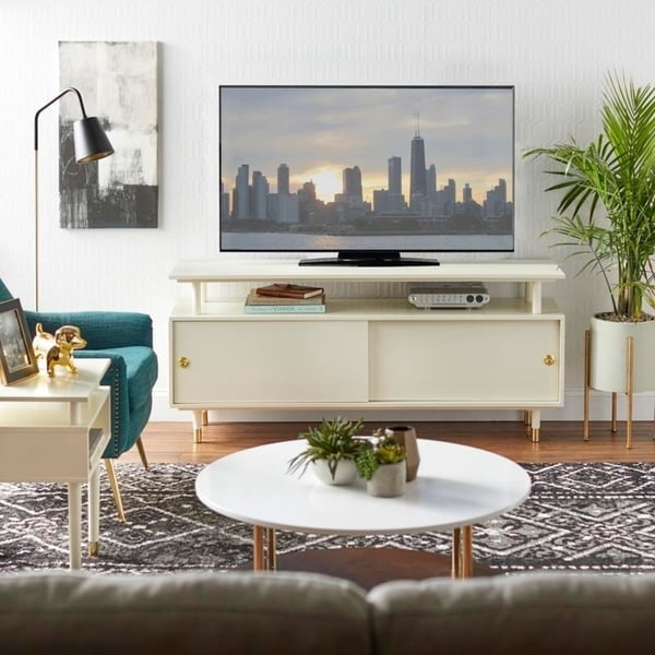 Simple Living Margo Mid Century Modern Entertainment Center Console Cabinet Storage TV Stand Blush Pink Walmart