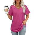 thumbnail image 2 of OSOLU Solid Color Women T-Shirt Tee Tops V-Neck Short Sleeve Casual Tops Loose Fit Basic Tees With Curved Hem Versatile Dailywear, 2 of 8