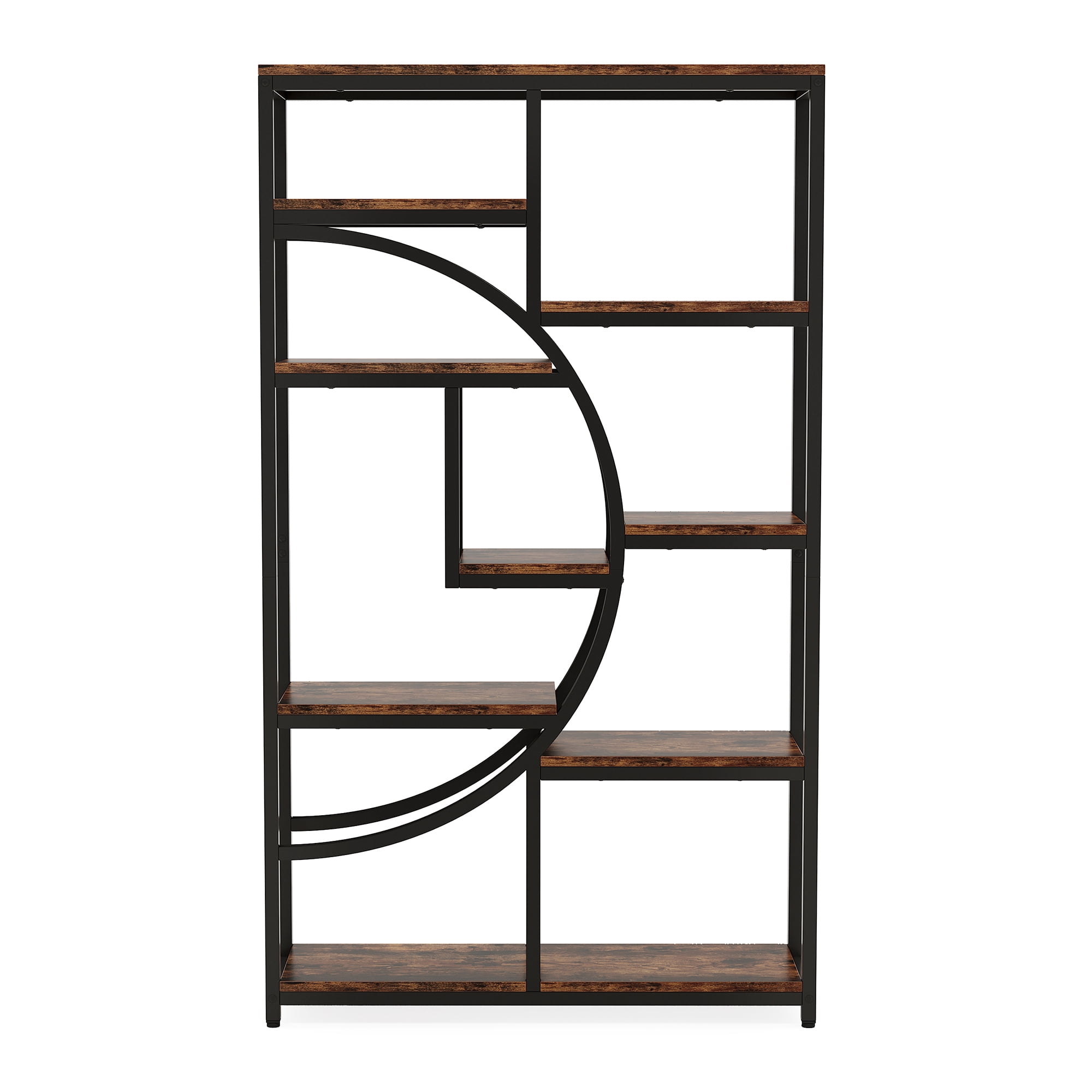 MAYEERTY Industrial Half-Moon Etagere Bookcase, 68.9" 9 Open Storage Shelves Display Rack for Living Room, Bedroom & Home Office