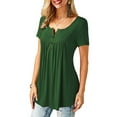 thumbnail image 3 of JustVH Blouse Décontractée Unie Henley Col en V pour Femmes Tunique Plissée à Boutons, 3 of 4
