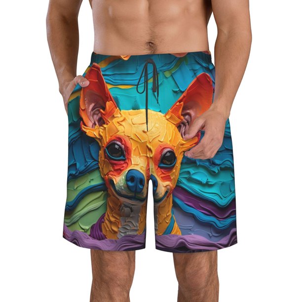 Fotbe Colorful Textured Chihuahua Trajes de Baño Estampados para Hombre, Shorts de Verano de Secado Rápido, Ropa de Playa, Bañadores-3X-Large