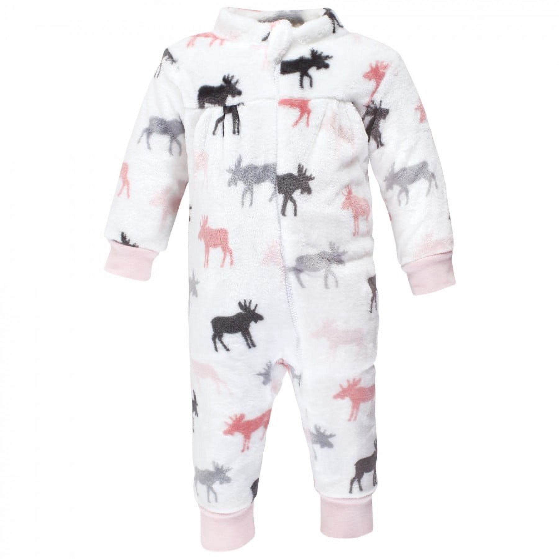 Hudson Baby Toddler Girls Plush Jumpsuits, Pink Moose, 4T