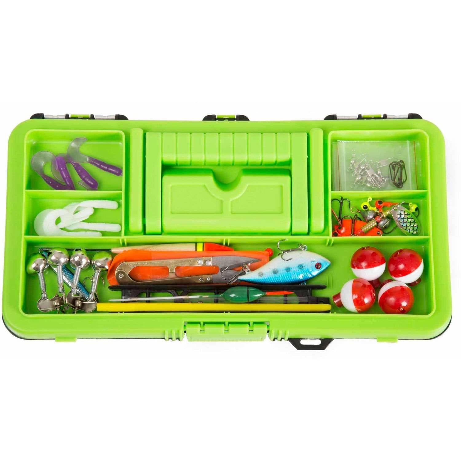 Wakeman Fishing Single Tray Tackle Box 55-Piece Tackle Kit, Lime Green 