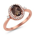 thumbnail image 2 of Natural Chocolate Smoky Quartz Rose Tone Silver Size-8 Art Deco Oval Vintage Style Halo CZ Wedding Engagement Rings For Women 925 Sterling Silver Gifts For Her, 2 of 6