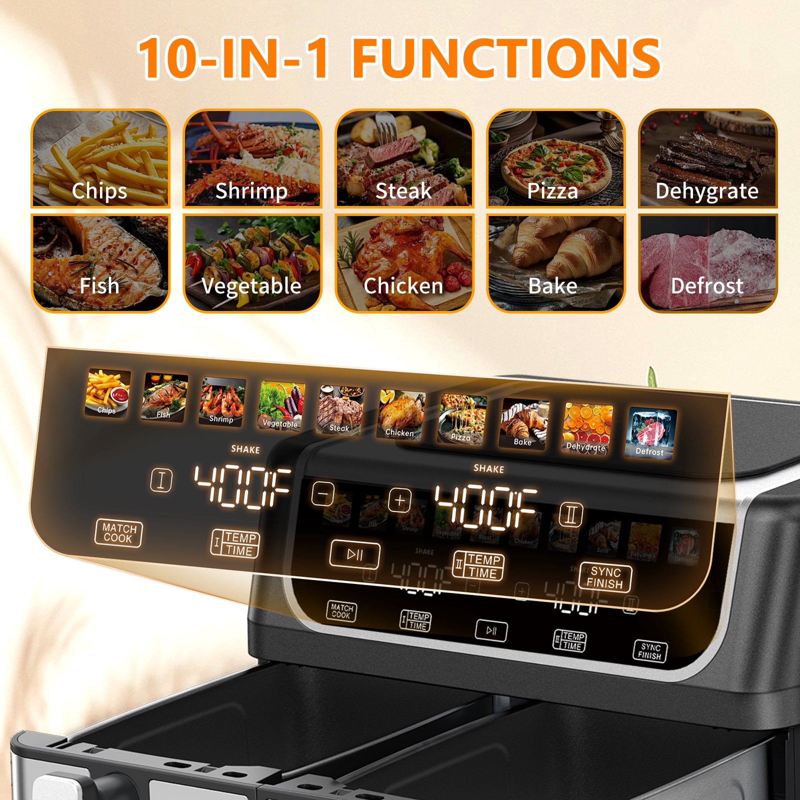 Gianna Dual Basket Air Fryer Oven, Digital Control, Clear-View Window, Versatile Air Fryer for Roasting, Baking, Reheating Healthy Meals