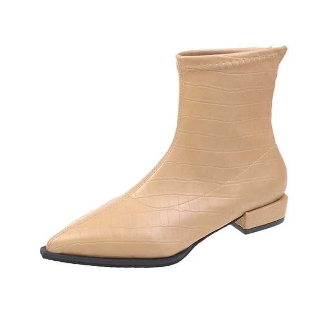 asddcavvf Fashion Autumn Winter Women Ankle Boots Low Heel Pointed Toe Leather Textured Zipper Comfo