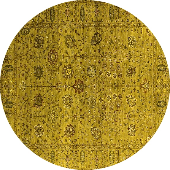 Ahgly Company Machine Washable Indoor Round Oriental Yellow Industrial Area Rugs, 4' Round