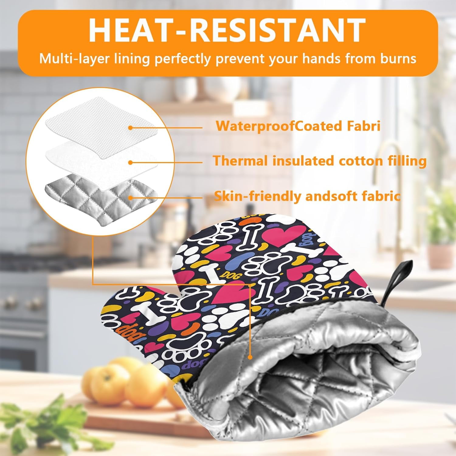 Sunflower Highland Cow Oven Mitts and Pot Holders Sets 4Pcs,Extra Long Oven Gloves Potholder for Kitchen Cooking Baking BBQ 100% Cotton Heat Resistant