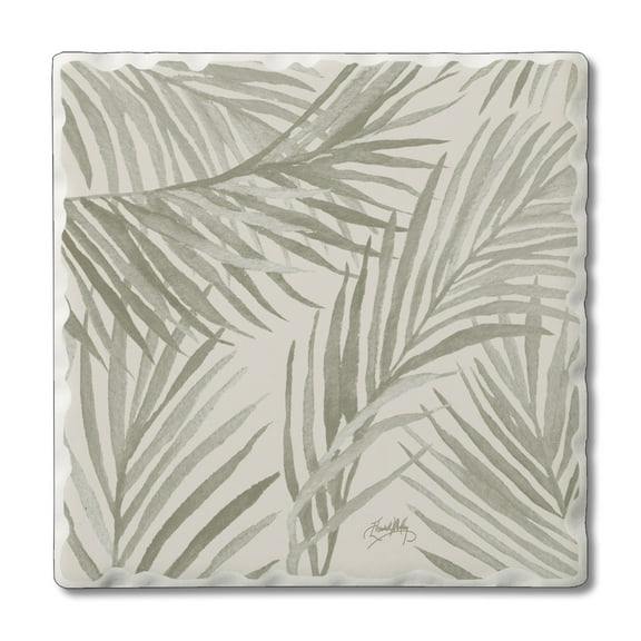 CounterArt "Palm Fronds" 1 Pack Absorbent Stone Tumbled Tile Coaster 4" by 4"