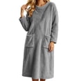 thumbnail image 7 of Mifsaly Womens Long Fleece Nightgown Plush Sleep Dress Long Sleeve Crewneck Warm Bathrobes with Pockets Gray,S, 7 of 7