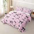 thumbnail image 3 of Erosebridal Pink Black Ribbon Bow Bed Spread Queen for Girls Women, Love Heart Stars Print Queen Coverlet Set, 3 Pieces, 3 of 7