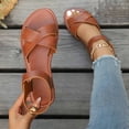 thumbnail image 2 of Brown Ladies Open Toe Flat Sandals Women'S Round Toe Cross Strap Adjustable Casual Comfortable Plus Size Summer Beach, 2 of 8