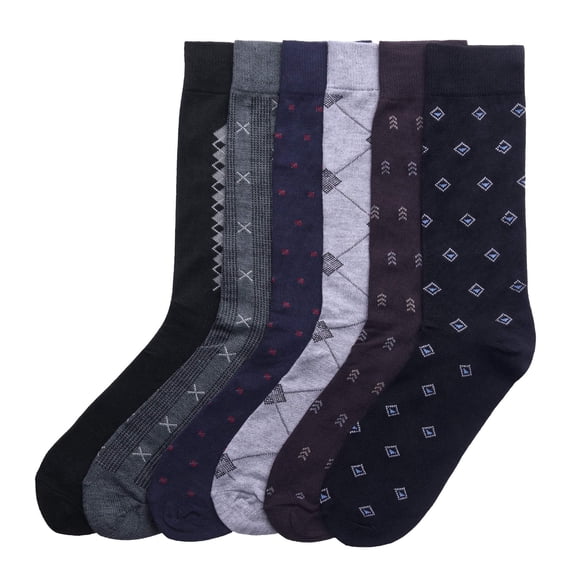 6-PACK Couver Men's Dress Socks, Patterned Crew Socks, Multi Color, Size 10-13