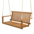 thumbnail image 2 of Gymax 2-Person Acacia Wood Outdoor Porch Swing Patio Hanging Bench Chair Natural, 2 of 9