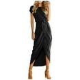 thumbnail image 1 of B91xZ Robes d'Anniversaire pour Femmes Robe Décontractée Ample Robe Longue Manches Courtes Fendue Maxi Robes, Noir m, 1 of 4