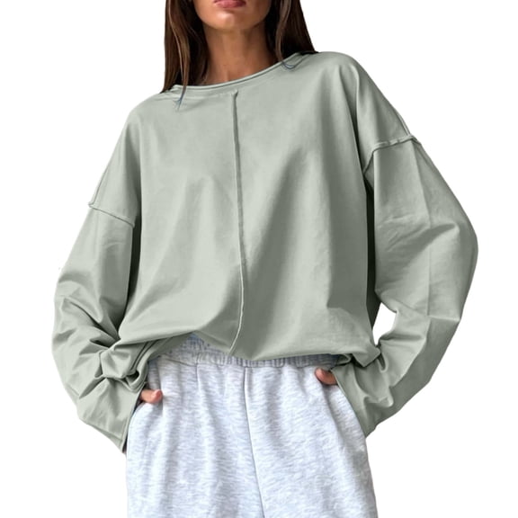 AcaicsNo Boundaries Women's Long Sleeve Top, Oversized Drop Shoulder Crew Neck Casual Soft Loungewear Shirts for Daily Wear