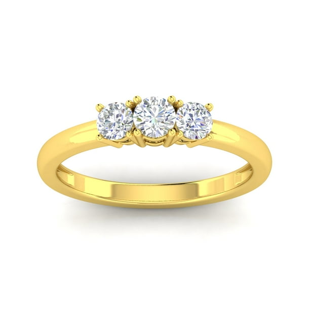 1/2ctw Diamond Three Stone Anniversary Ring in 10k Yellow Gold (GH, I2