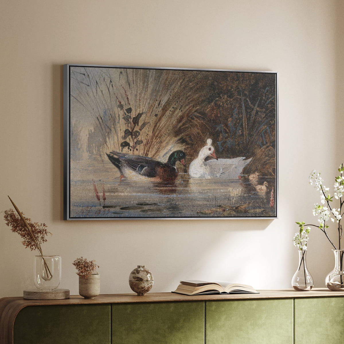 Vintage Animal Print-XVIII By Wexford Home Framed in Silver Wood Gallery Wrapped Canvas 27 in. x 41 in.
