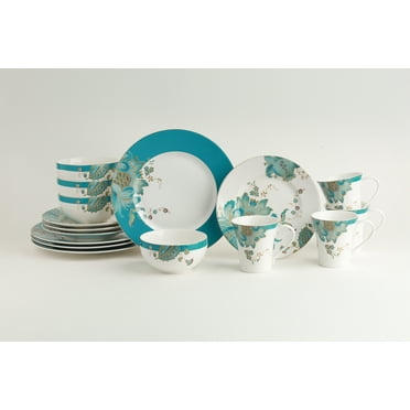 222 Fifth Eliza 16-Piece Porcelain Dinnerware Set, Blue, Dishwasher Safe