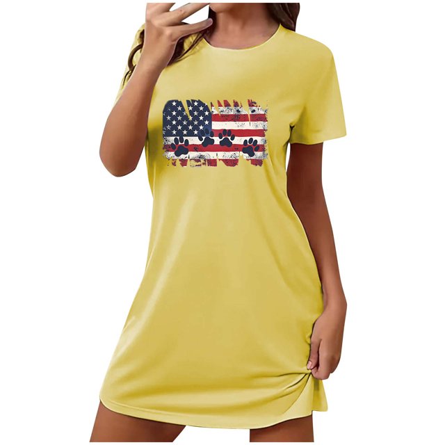 Birdeem Chemises de Nuit pour Femmes Chemise de Nuit Courte Surdimensionnée Mode Imprimé Poitrine Manches Courtes