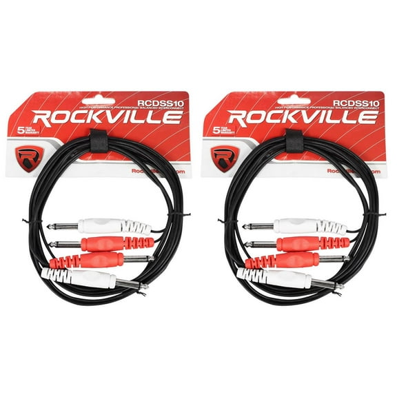 2 Rockville RCDSS10B 10' Dual Mono 1/4" TS to Same Cable