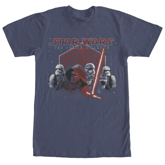 Men's Star Wars The Force Awakens Stormtroopers and Kylo Ren Distressed Graphic Tee Navy Blue Medium