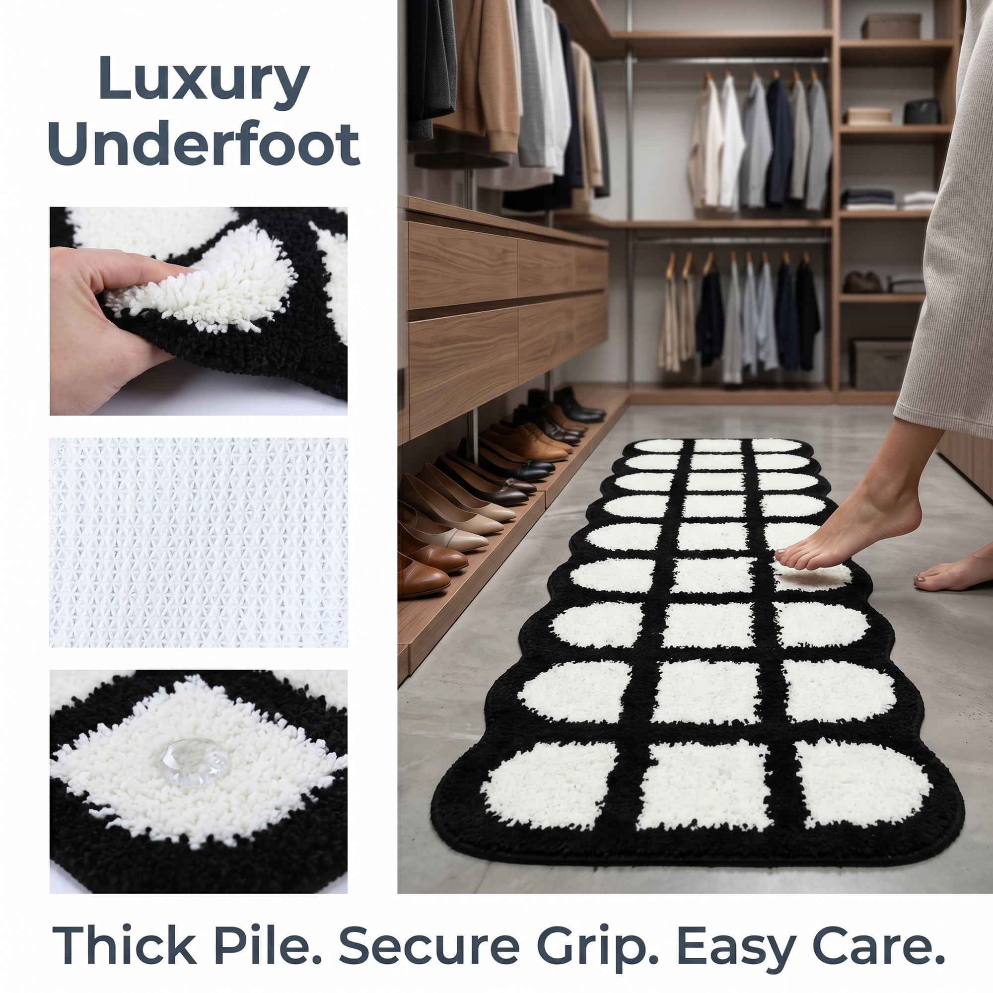 Unique Bargains Extra Long Shaggy Faux Fur Non-Slip Plush Rug Black White 47" x 16"