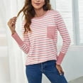 thumbnail image 4 of FAIWAD Blouses for Women Dressy Casual Long Sleeve Round Neck Striped Tops Stretchy Loose Color Block Shirts, 4 of 8