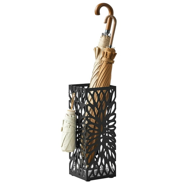 Soporte para paraguas SONGMICS de acero negro con bandeja de goteo y 4 ganchos
