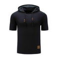 thumbnail image 2 of ZVNAΖH Mens Hooded Pullover Short Sleeve Knit T-shirt Top Summer Casual Drawstring Sweatshirts, 2 of 4