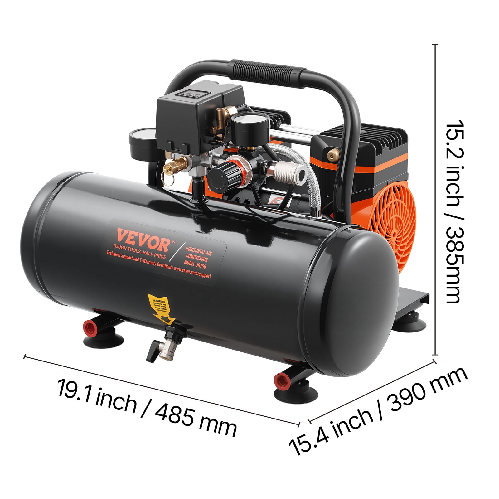 VEVOR Air Compressor, 2 Gallon Steel Tank, 1HP 2.1 CFM 8bar Oil Free Air Compressor & Max. 120PSI Pressure, 81dB Ultra Quiet Portable Compressor, for Auto Repair, Tire Inflation, Spray Painting