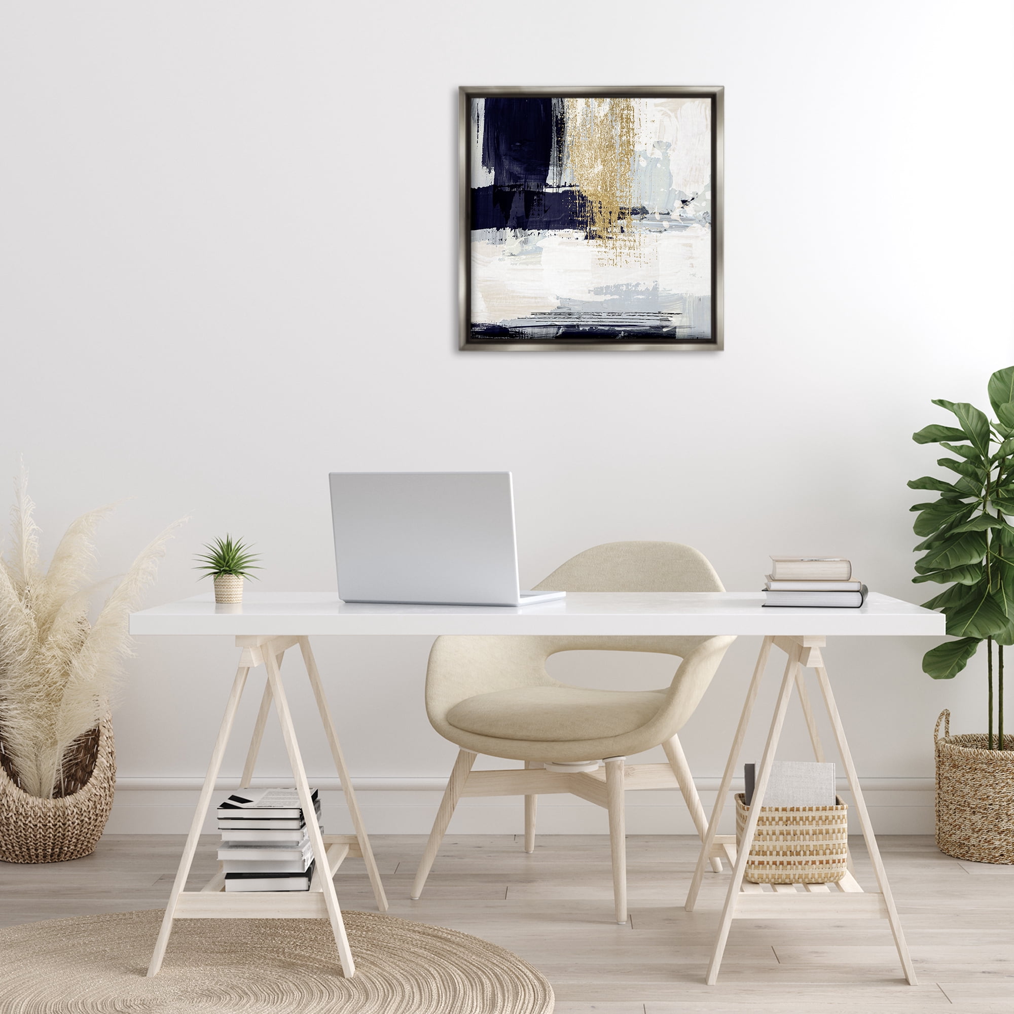 Stupell Industries Gold Accented Abstract Abstract Painting Gray Floater Framed Canvas Art Print Wall Art, 25 x 25