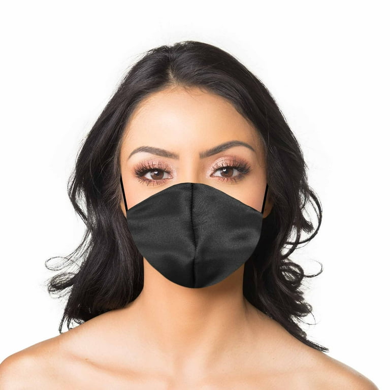 DALIX Exclusive Charmeuse Satin 3 Layer Face Mask in Black - S-M