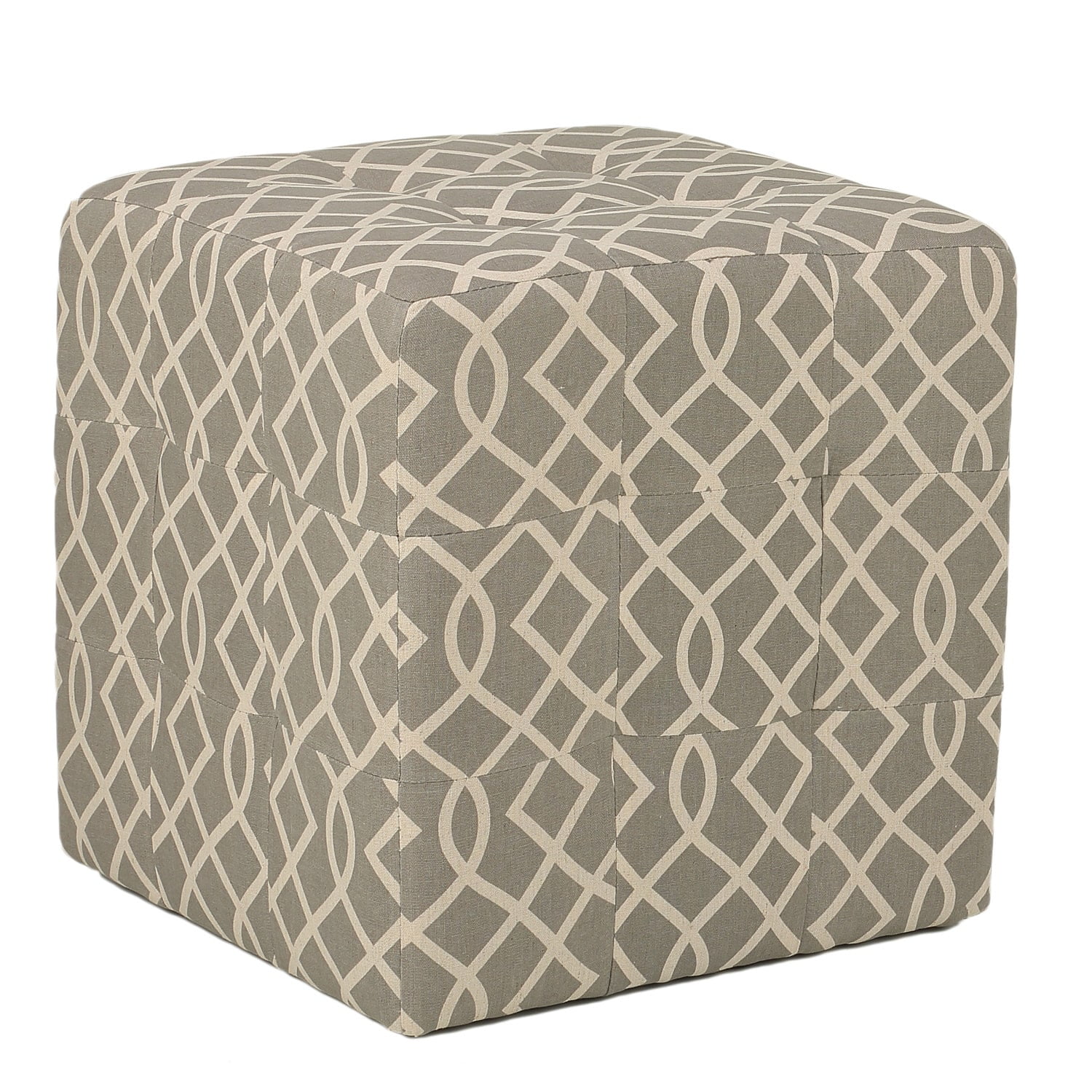 Cortesi Home Grey Tufted Cube Ottoman in Linen Fabric