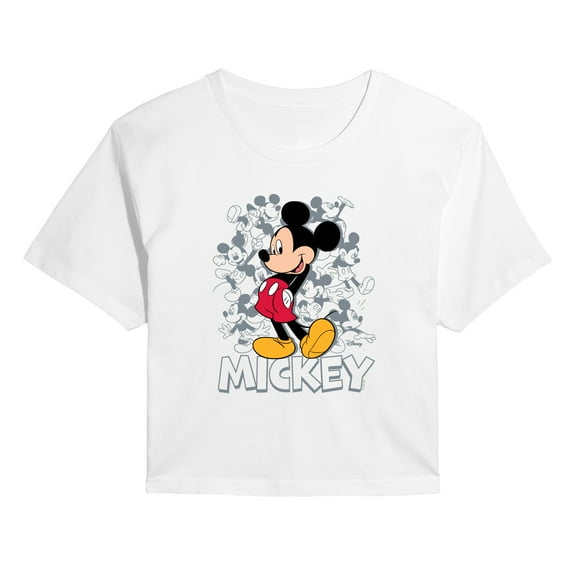 Disney - Mickey Cluster  - Juniors Cropped Short Sleeve Graphic T-Shirt