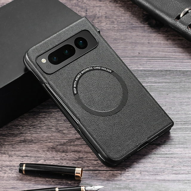 Étui en Cuir PU de Qualité Supérieure pour Pixel Fold pour Magsafe, Recharge Sans Fil, Étui Arrière Rigide pour Google Pixel Fold G9FPL Noir pour Pixel Fold