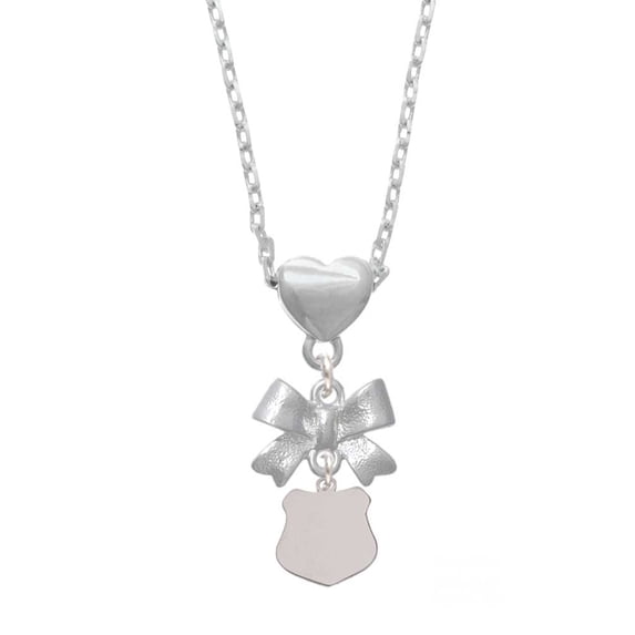 Delight Jewelry Stainless Steel Police Badge Blank - Silver tone Bow Heart Necklace