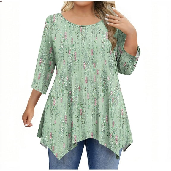 Oplxuo Plus Size Tops for Women 3/4 Sleeve Shirts Tunic Tops to Wear with Leggings Loose Fit Summer Fall Clothes