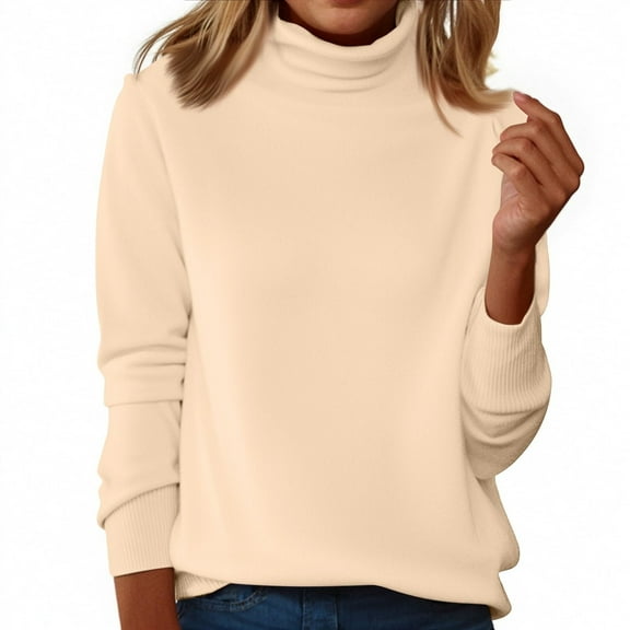 MESSUEN Turtleneck Tops for Women Long Sleeve Undershirt for Women Fitted Shirts for Women Long Sleeve Shirt Women Fall Sweatshirt Womans Shirts Shirt for Women Beige L