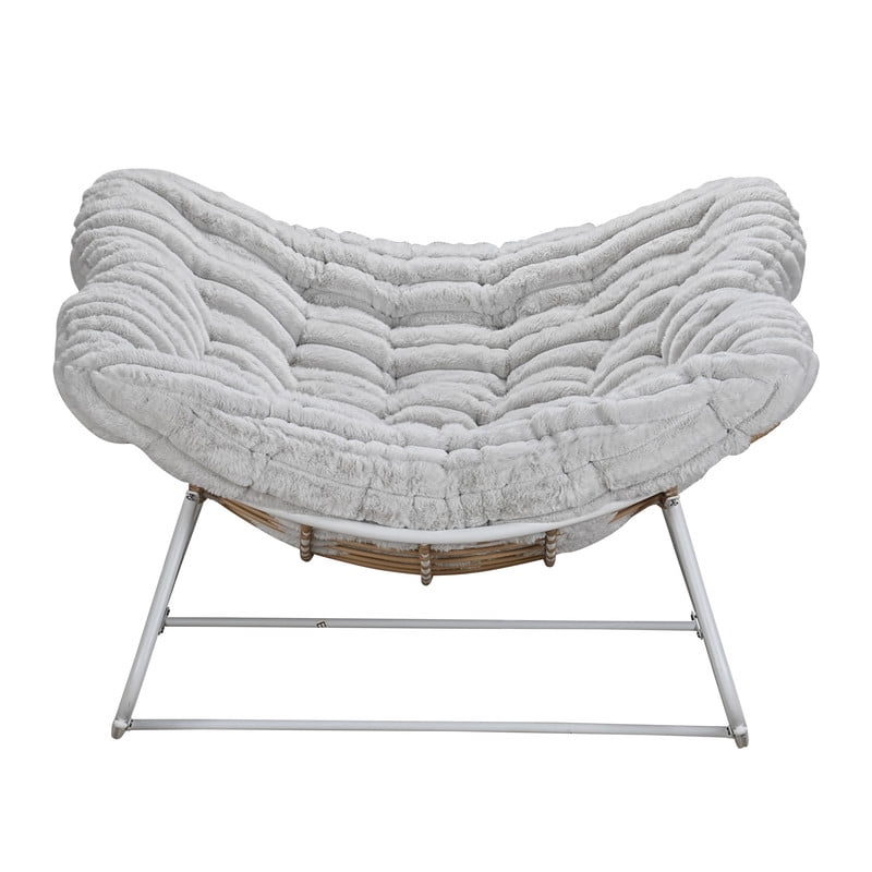 Oversized Papasan Outdoor Armless Rocking Chair, Indoor Recliner Lounge Chair with Cushion